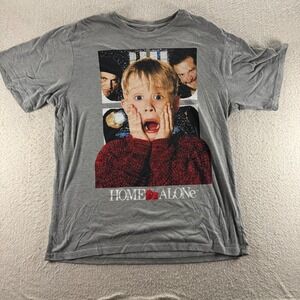 Home Alone T-Shirt Mens Medium Gray Cotton Movie Promo Kevin McCallister Graphic